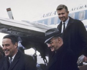 Shriver, bottom left, and Steiner, top right, arriving in Kabul in January 1964