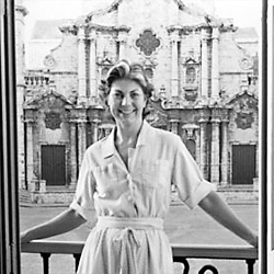 Patricia on balcony across from Havana Cathedral, 1986