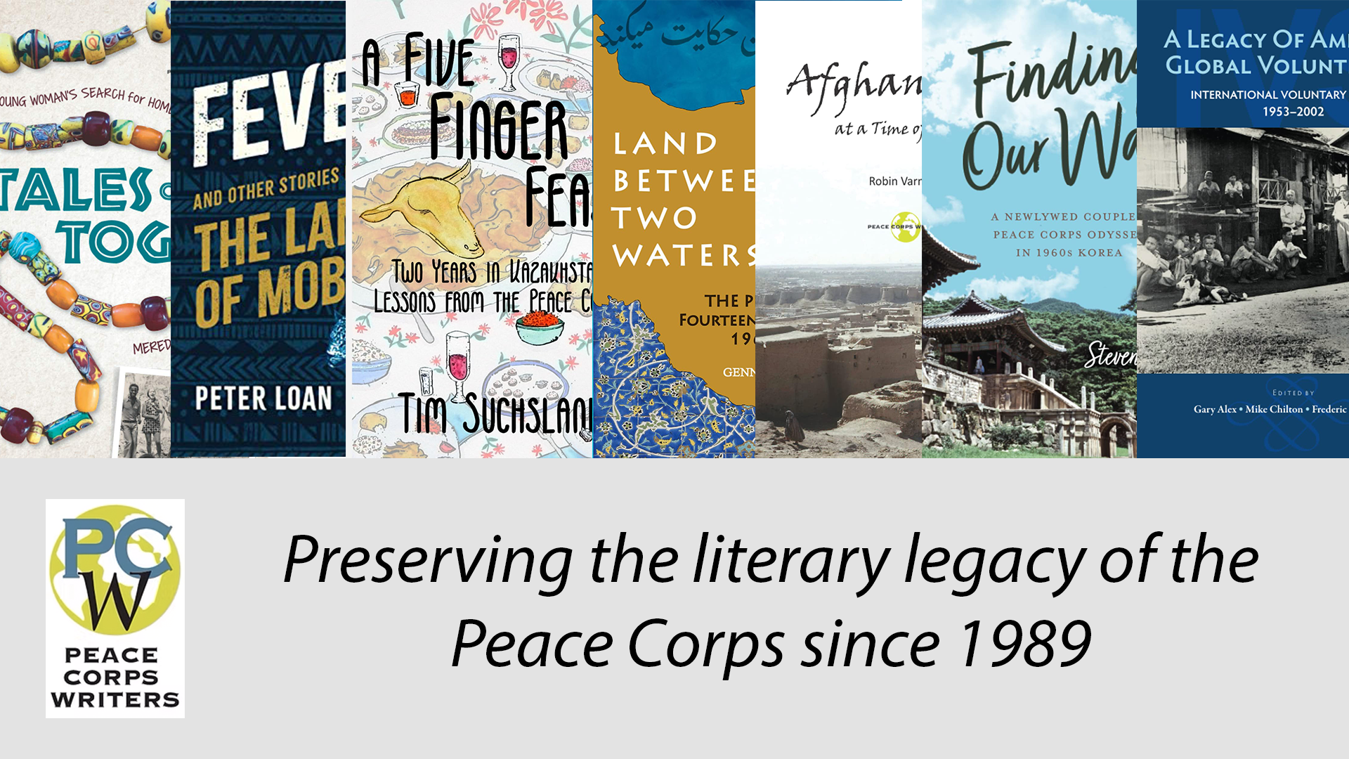 A collection of images of book covers published by Peace Corps Writers since 1989